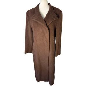 Max Mara Long Alpaca Wool Chocolate Brown Coat Made In Italy Size 10